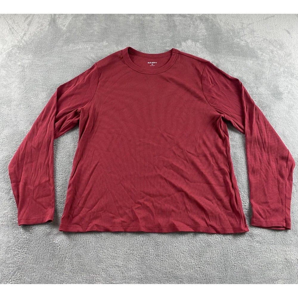 Old Navy Mens XXL Snug Fit Ribbed Long Sleeve Crewneck T-Shirt Burgundy Red